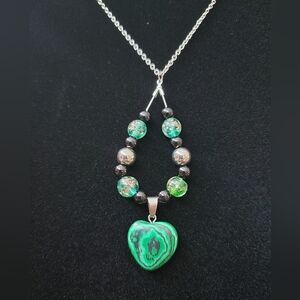 BrazenSoul Green Malachite-Style Heart Necklace